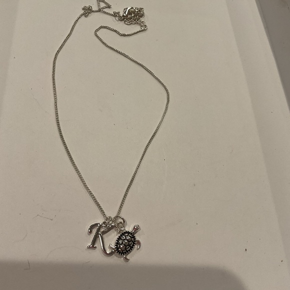Silver Turtle & Letter “K”  Pendant Necklace - Picture 2 of 3